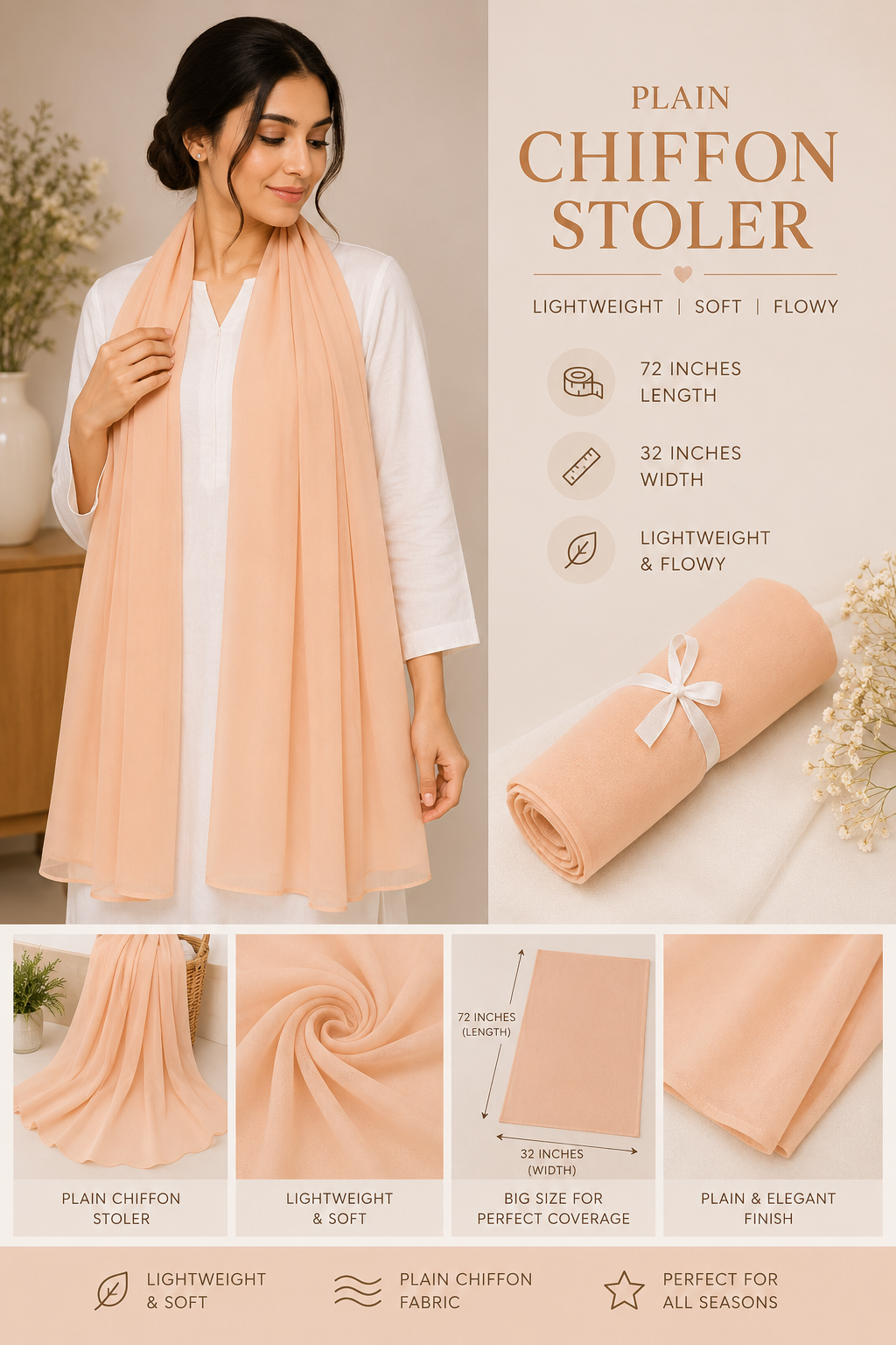 Plain Chiffon Scarf – Peach