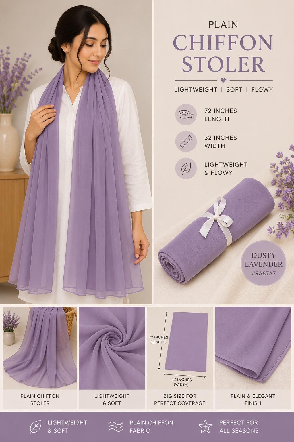 Plain Chiffon Scarf – Dusty Lavender