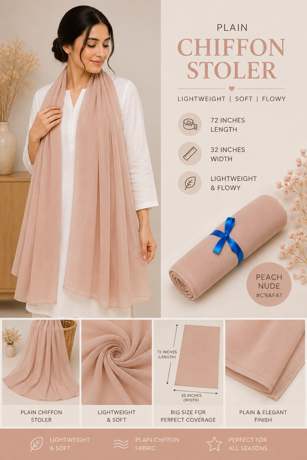 Plain Chiffon Scarf – Peach Nude
