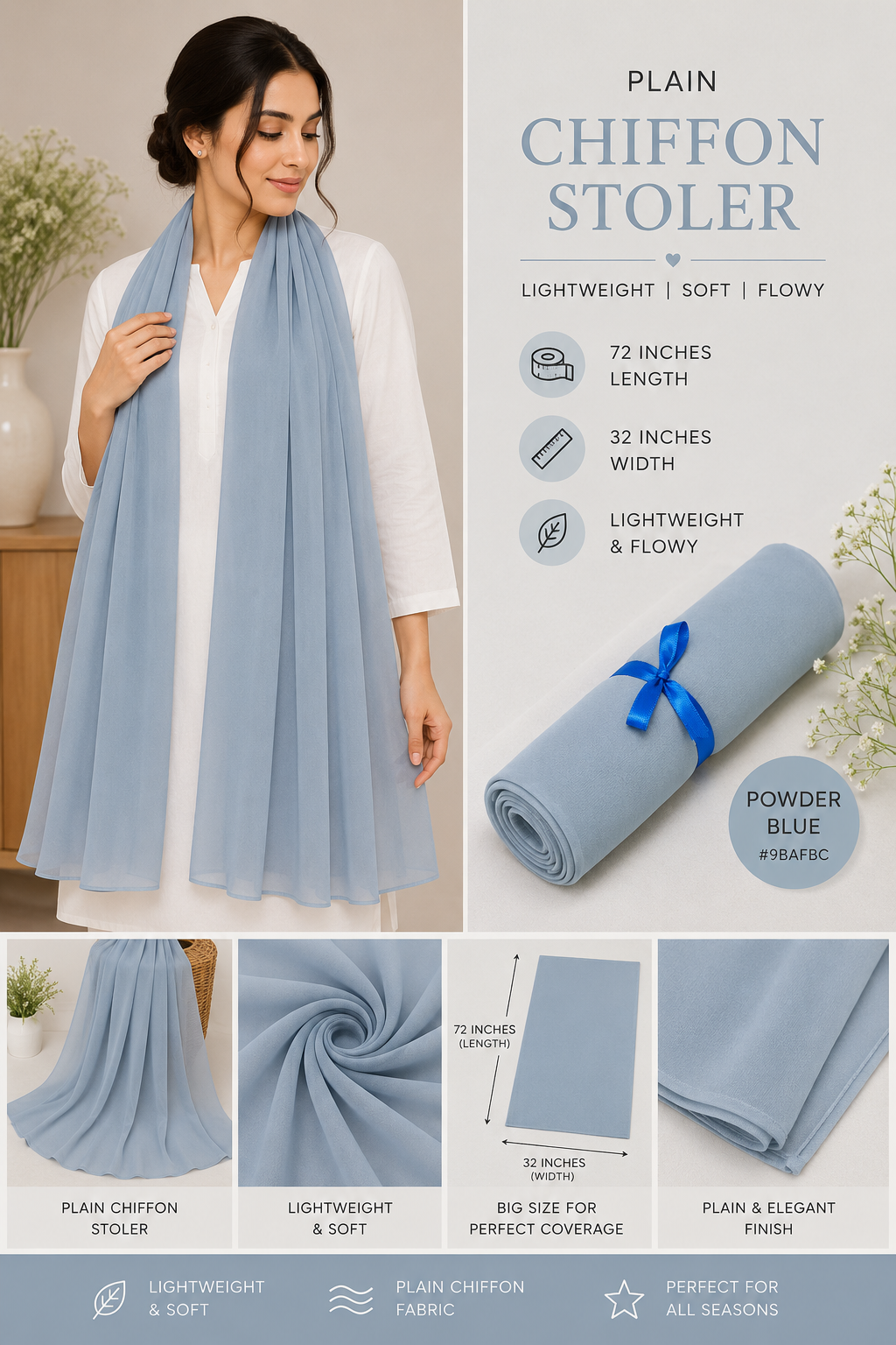 Plain Chiffon Scarf – Powder Blue