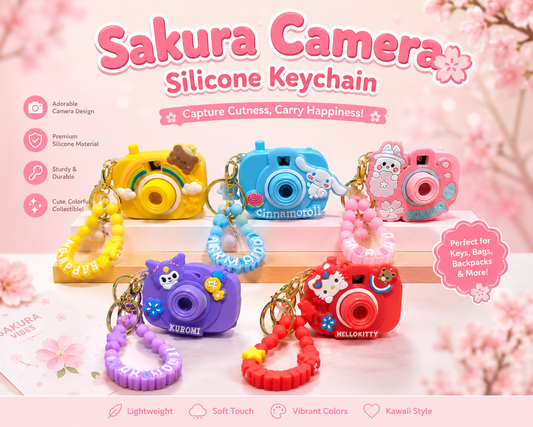 Sakura Camera Silicone Keychain – Kawaii Bag Charm