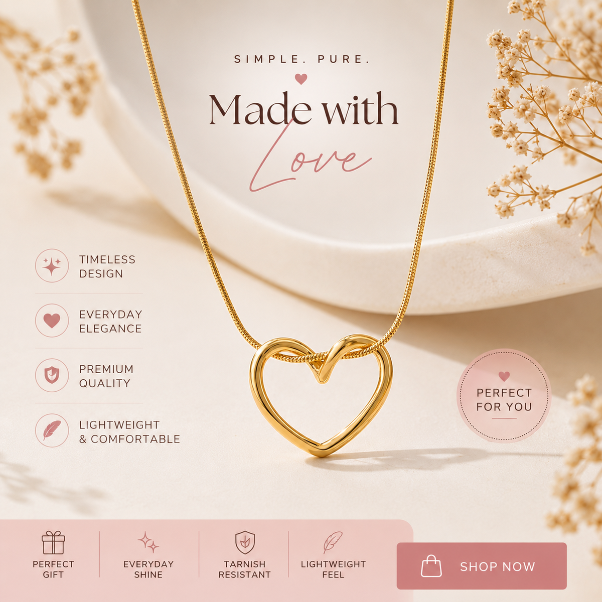 Stainless Steel Heart Pendant Necklace