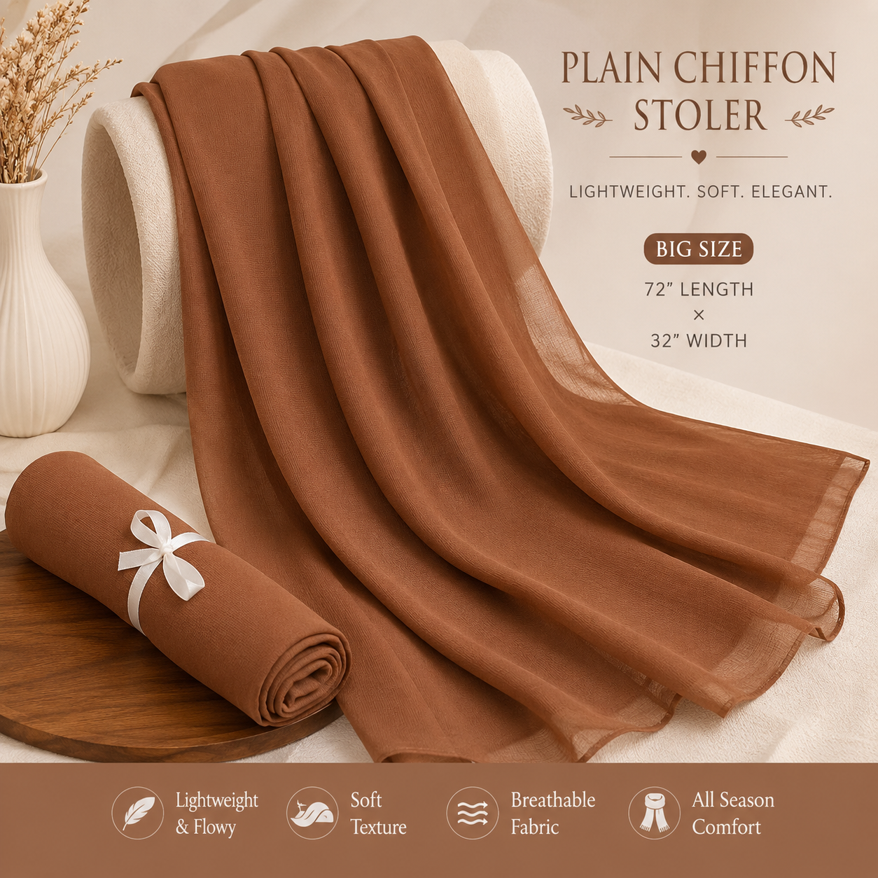 Plain Chiffon Scarf – Mocha Brown