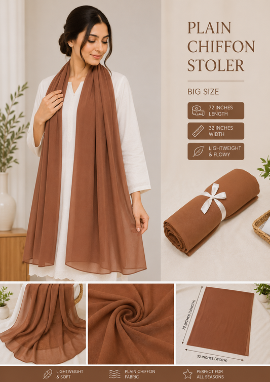 Plain Chiffon Scarf – Mocha Brown