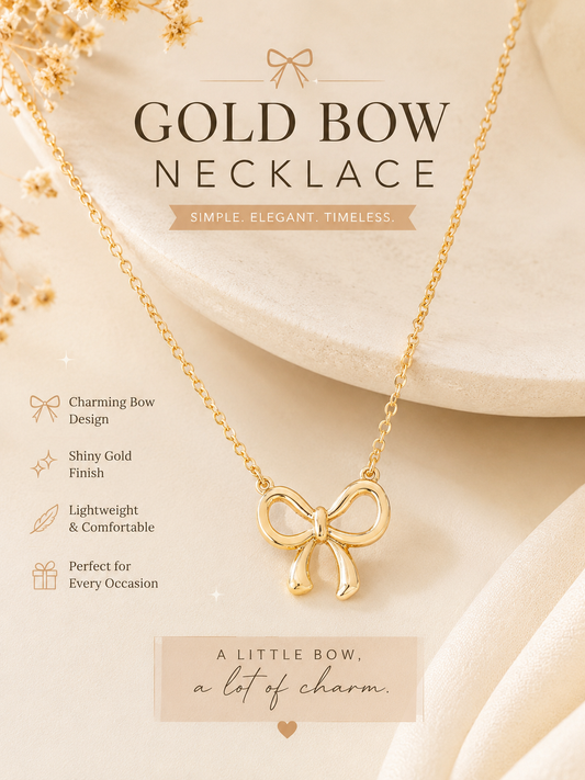 Stainless Steel Bow Pendant Necklace – Gold Tone