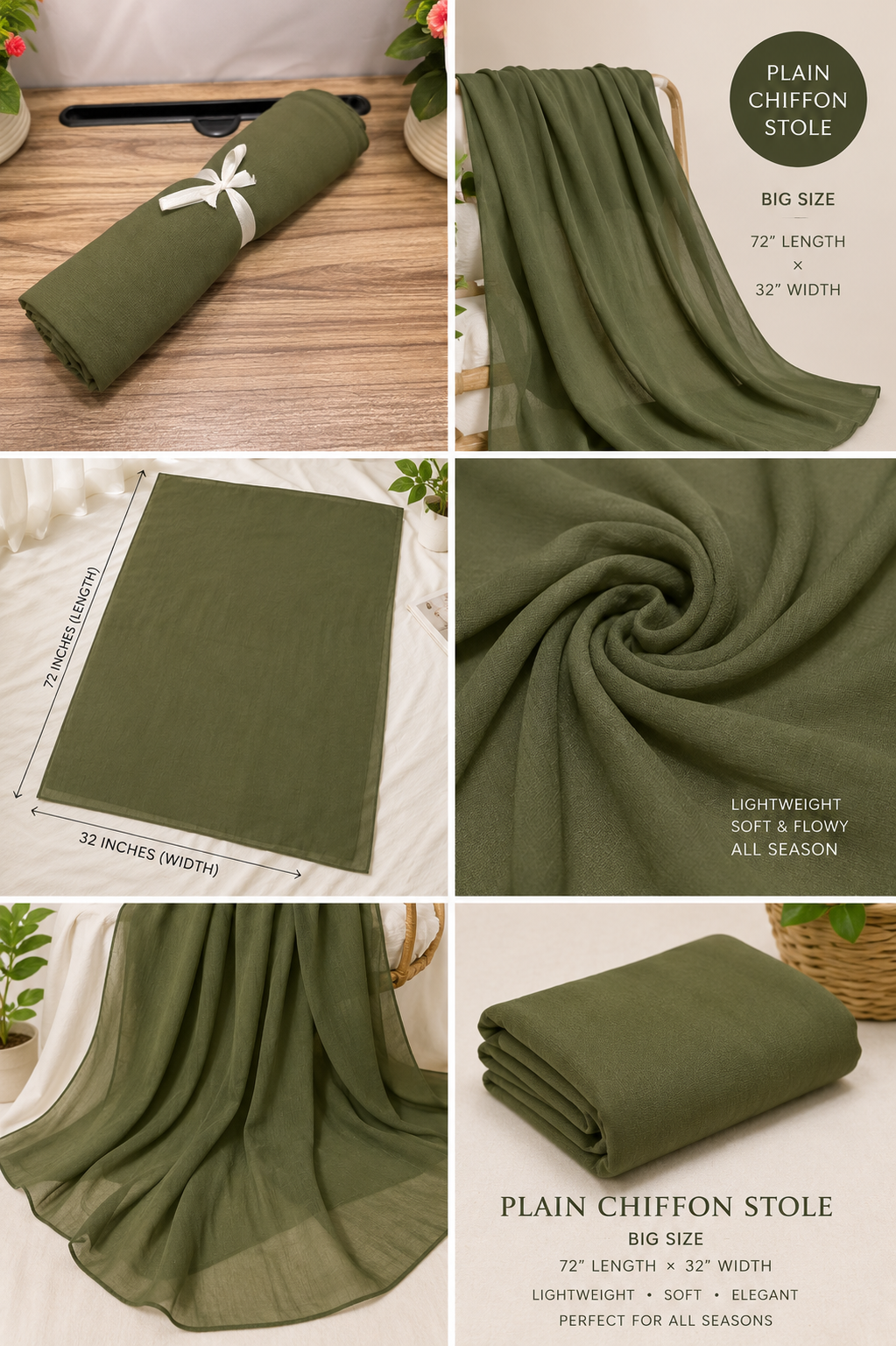 Plain Chiffon Scraf  – Olive Green