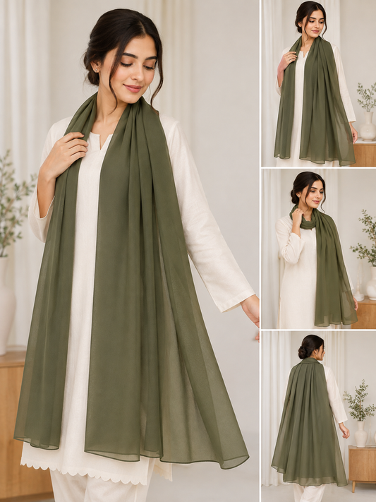 Plain Chiffon Scraf  – Olive Green