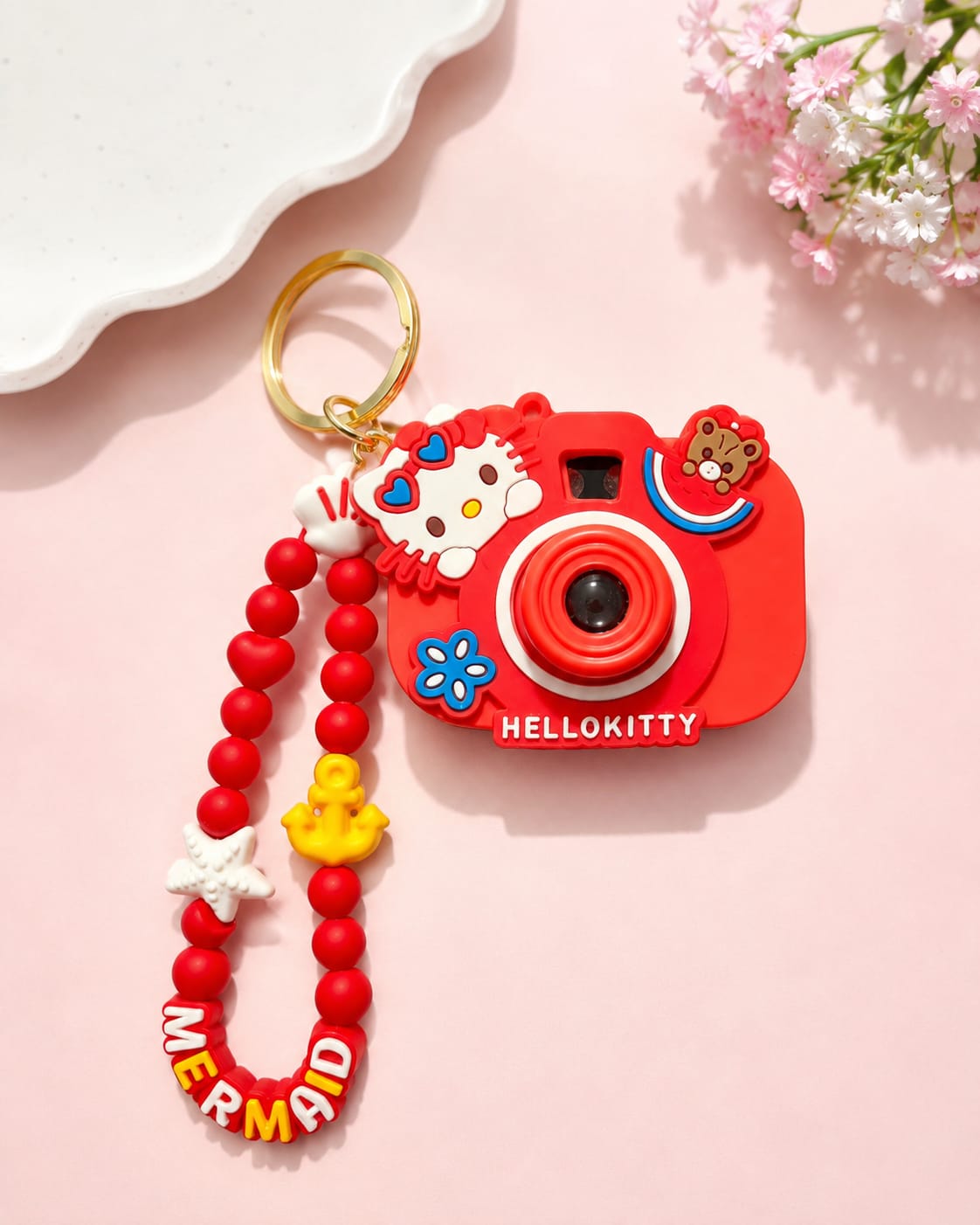 Sakura Camera Silicone Keychain – Kawaii Bag Charm