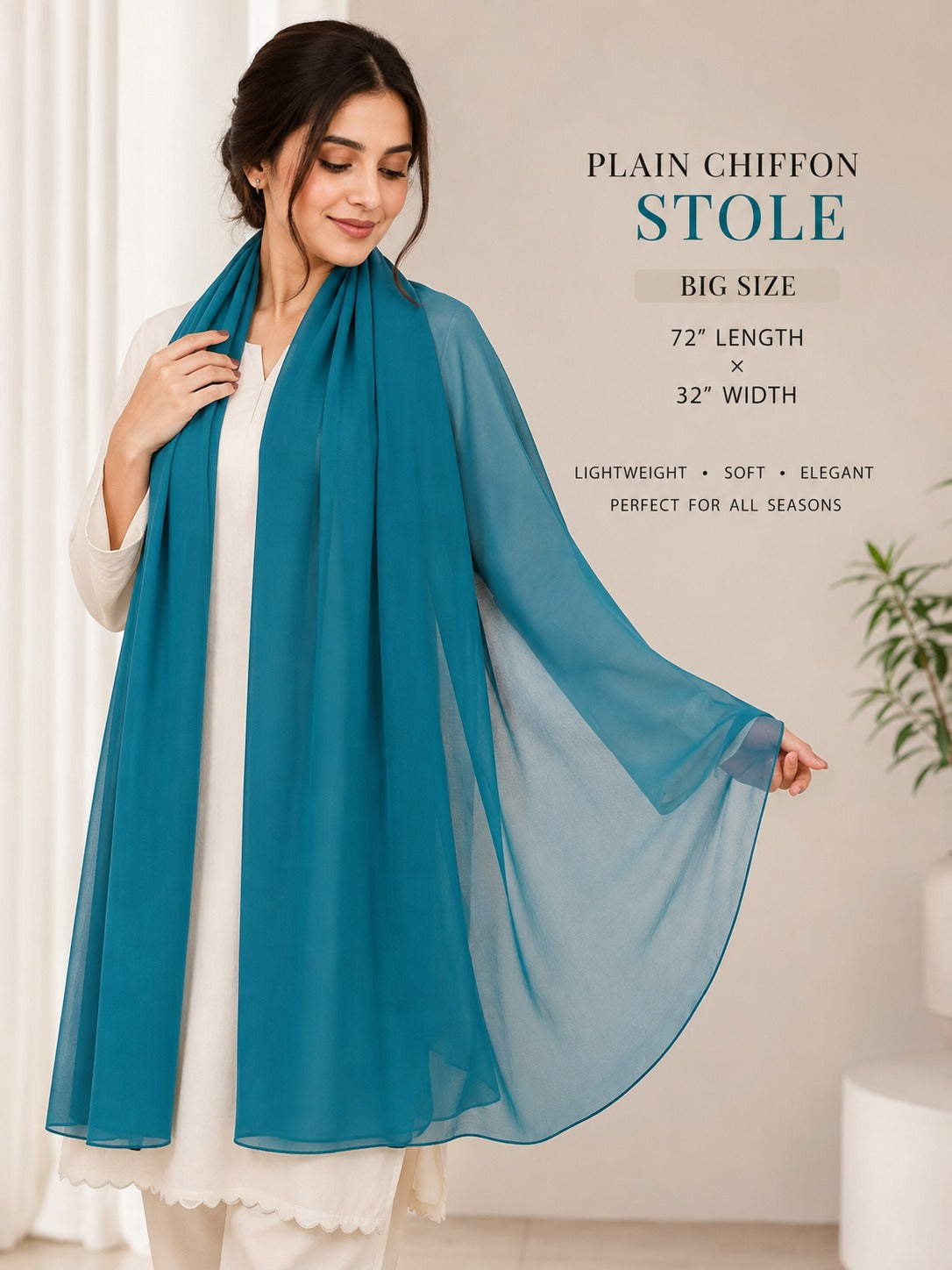 Plain Chiffon Scraf – Teal Blue